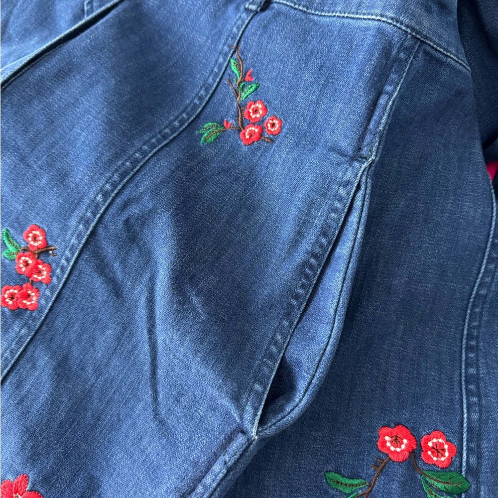 Madewell Embroidered Floral Denim Shirt Dress 2 NWT Pockets - Picture 10 of 12